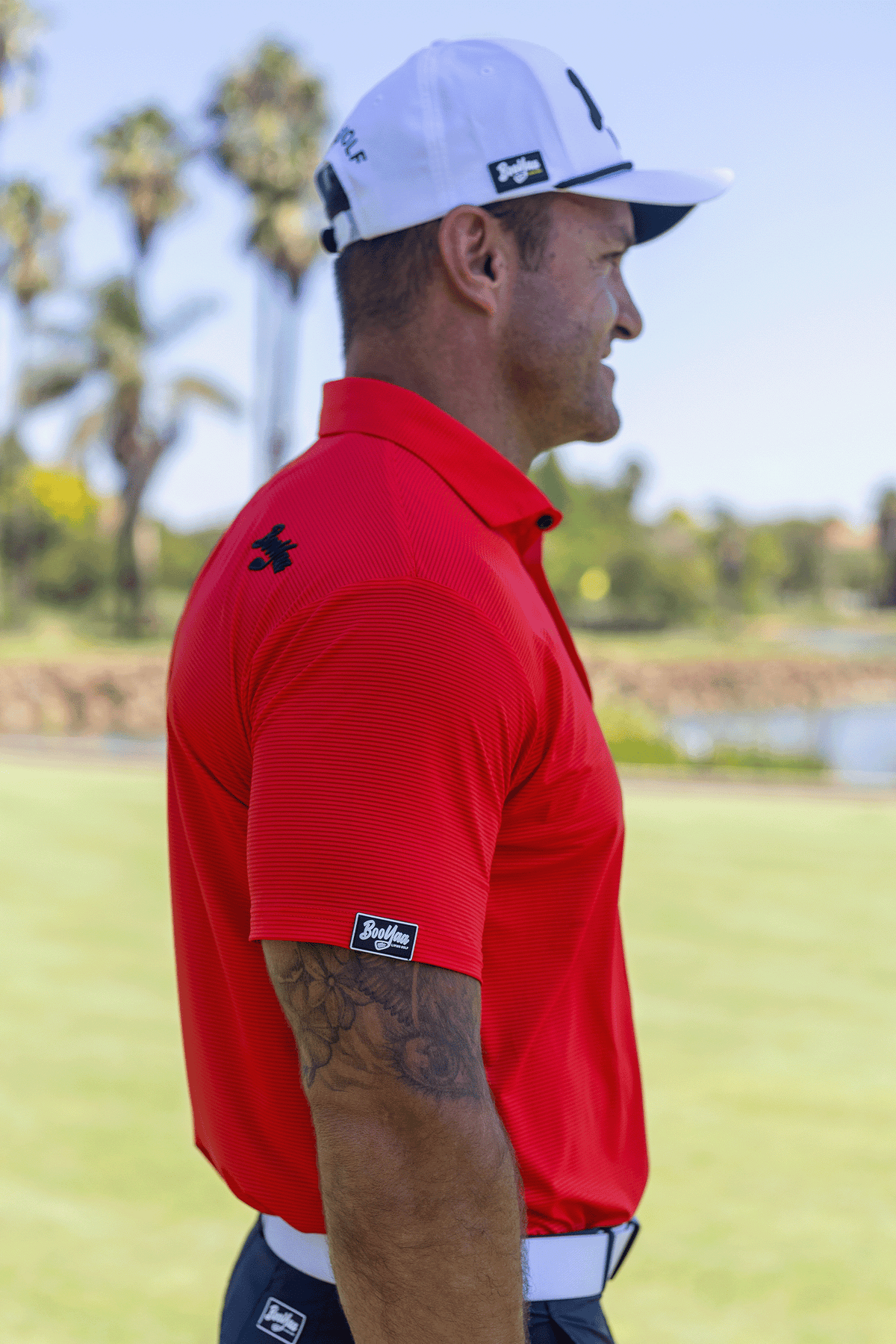 BooYaa Vintage Men's Golf Polo, Tiger Red, 4-Way Stretch, Moisture-Wicking