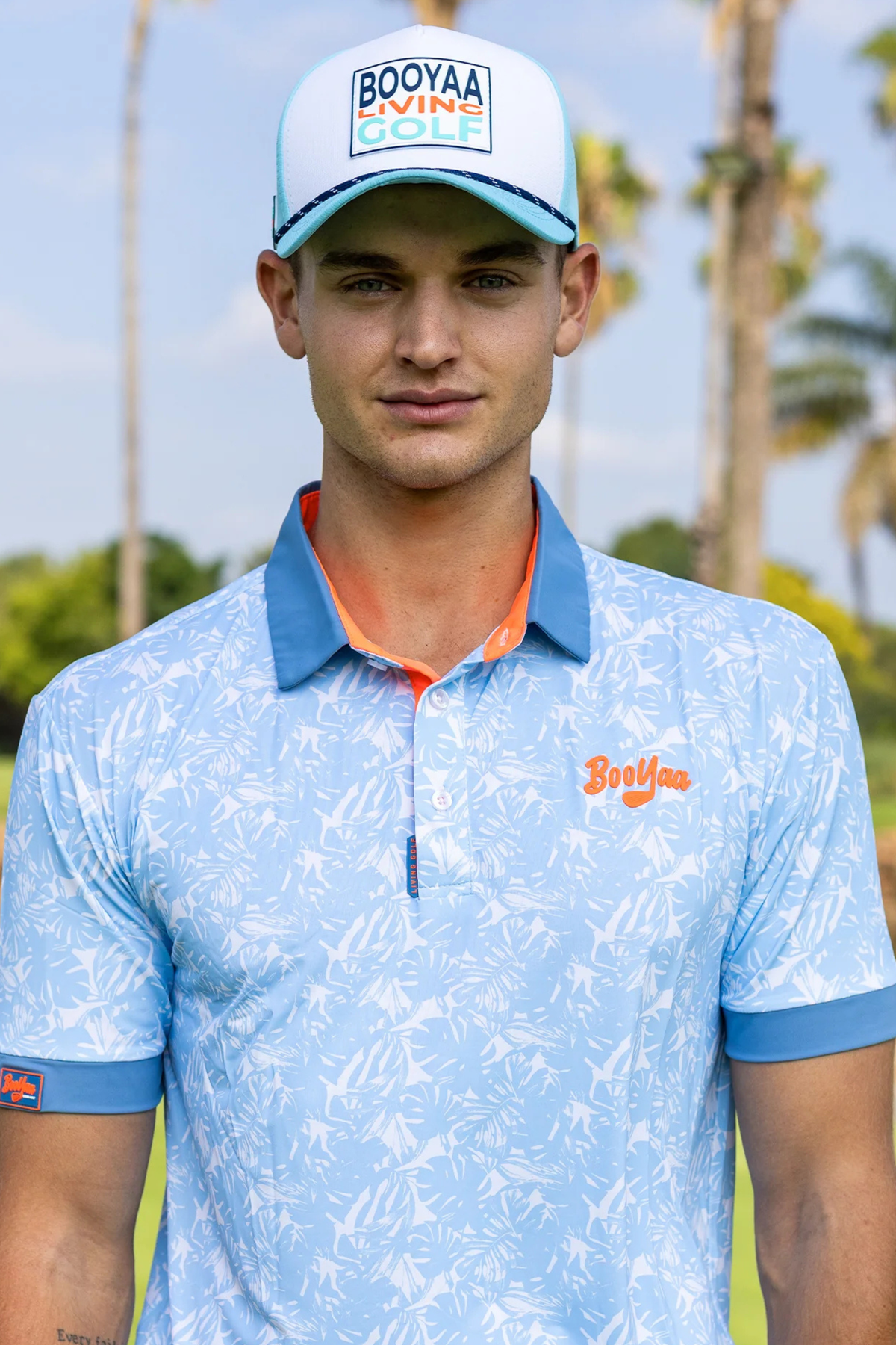 BooYaa Premium Men's Golf Polo, Hawaii Tropical Print, 4-Way Stretch, Moisture-Wicking