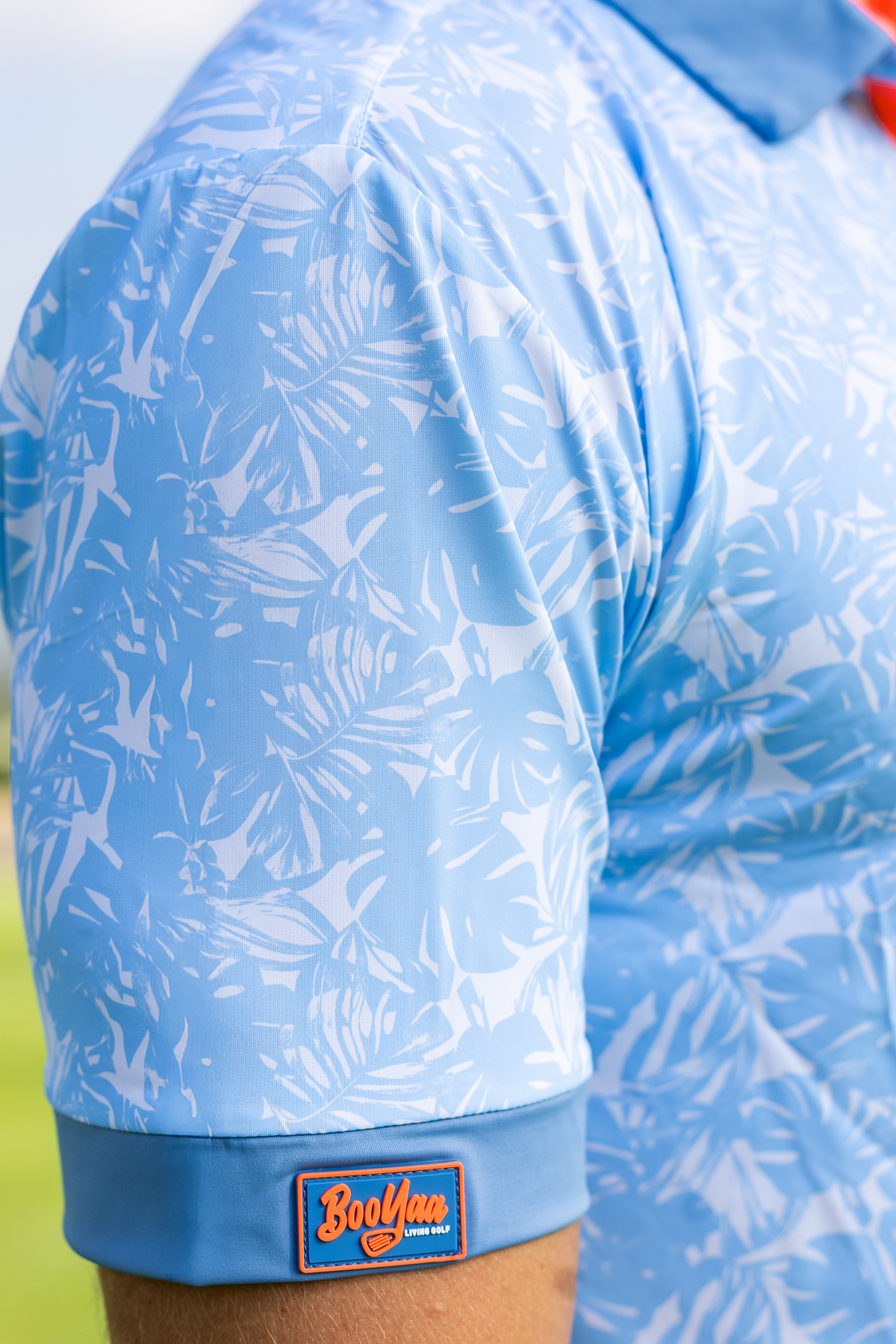 BooYaa Premium Men's Golf Polo, Hawaii Tropical Print, 4-Way Stretch, Moisture-Wicking