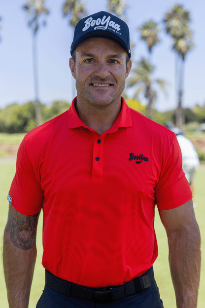 BooYaa Vintage Men's Golf Polo, Tiger Red, 4-Way Stretch, Moisture-Wicking