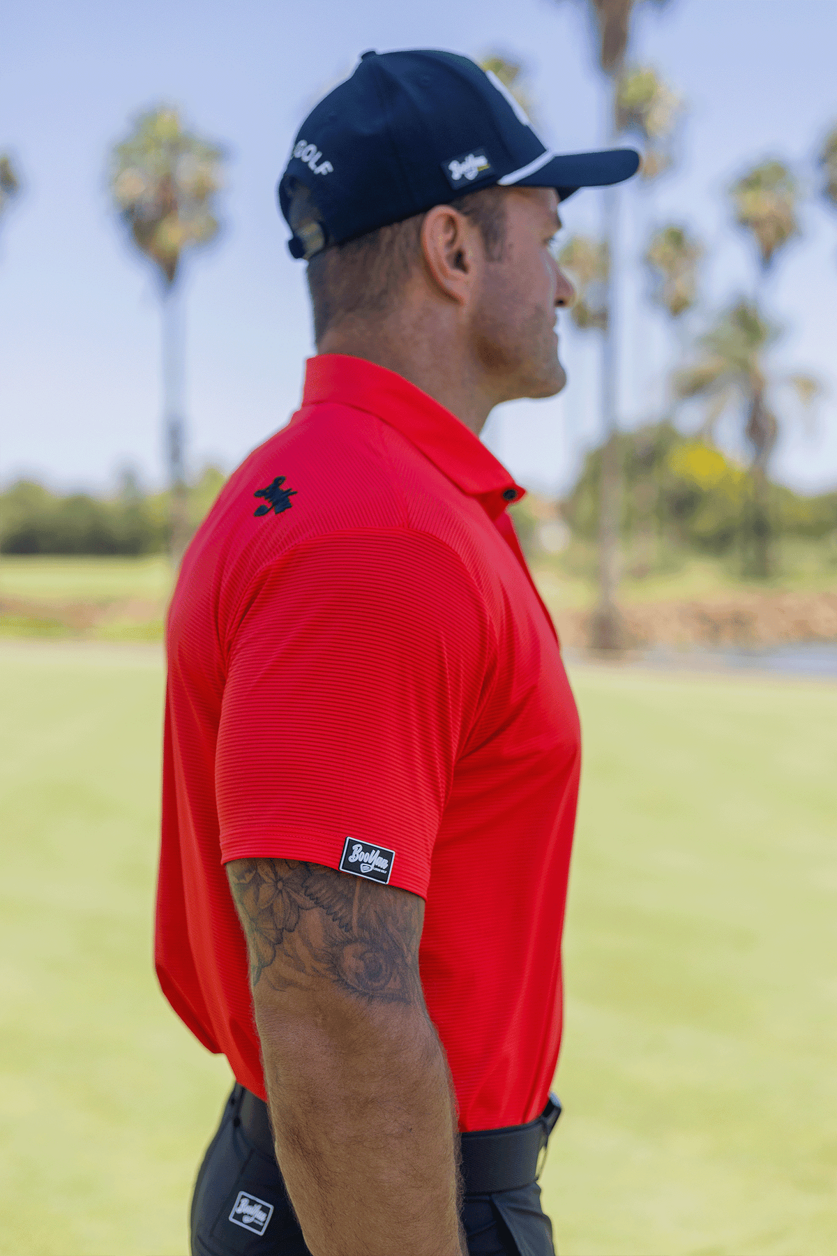 BooYaa Vintage Men's Golf Polo, Tiger Red, 4-Way Stretch, Moisture-Wicking