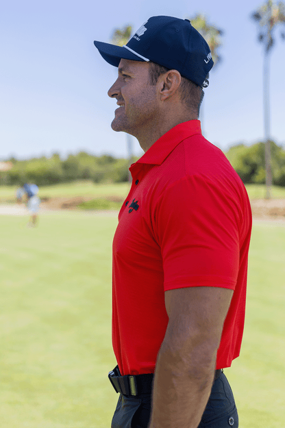 BooYaa Vintage Men's Golf Polo, Tiger Red, 4-Way Stretch, Moisture-Wicking