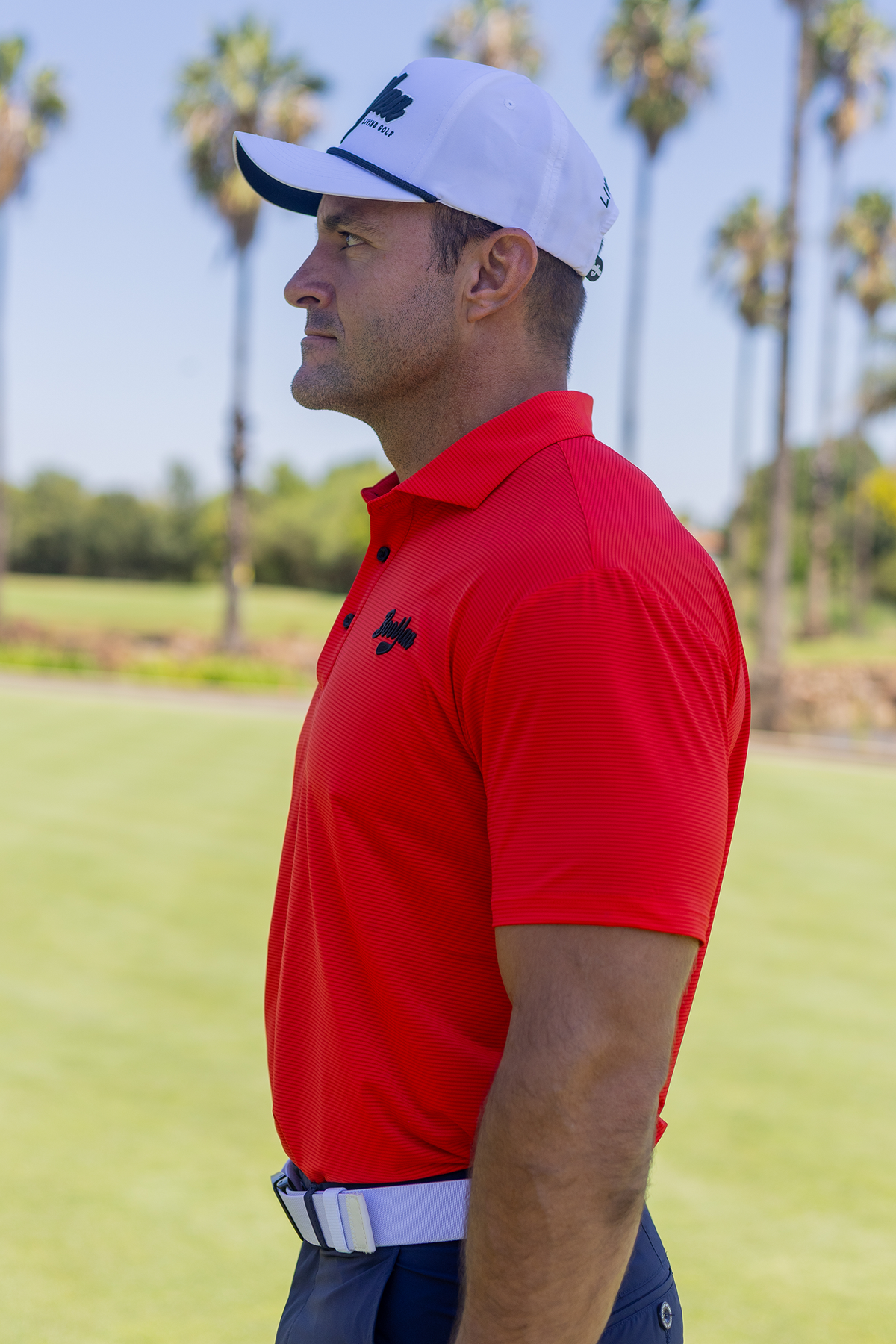 BooYaa Vintage Men's Golf Polo, Tiger Red, 4-Way Stretch, Moisture-Wicking
