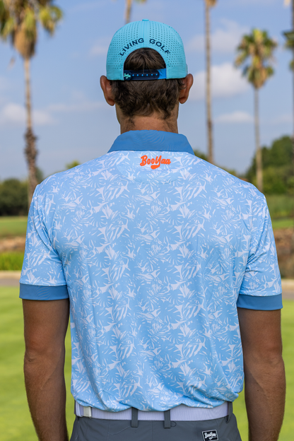 BooYaa Premium Men's Golf Polo, Hawaii Tropical Print, 4-Way Stretch, Moisture-Wicking