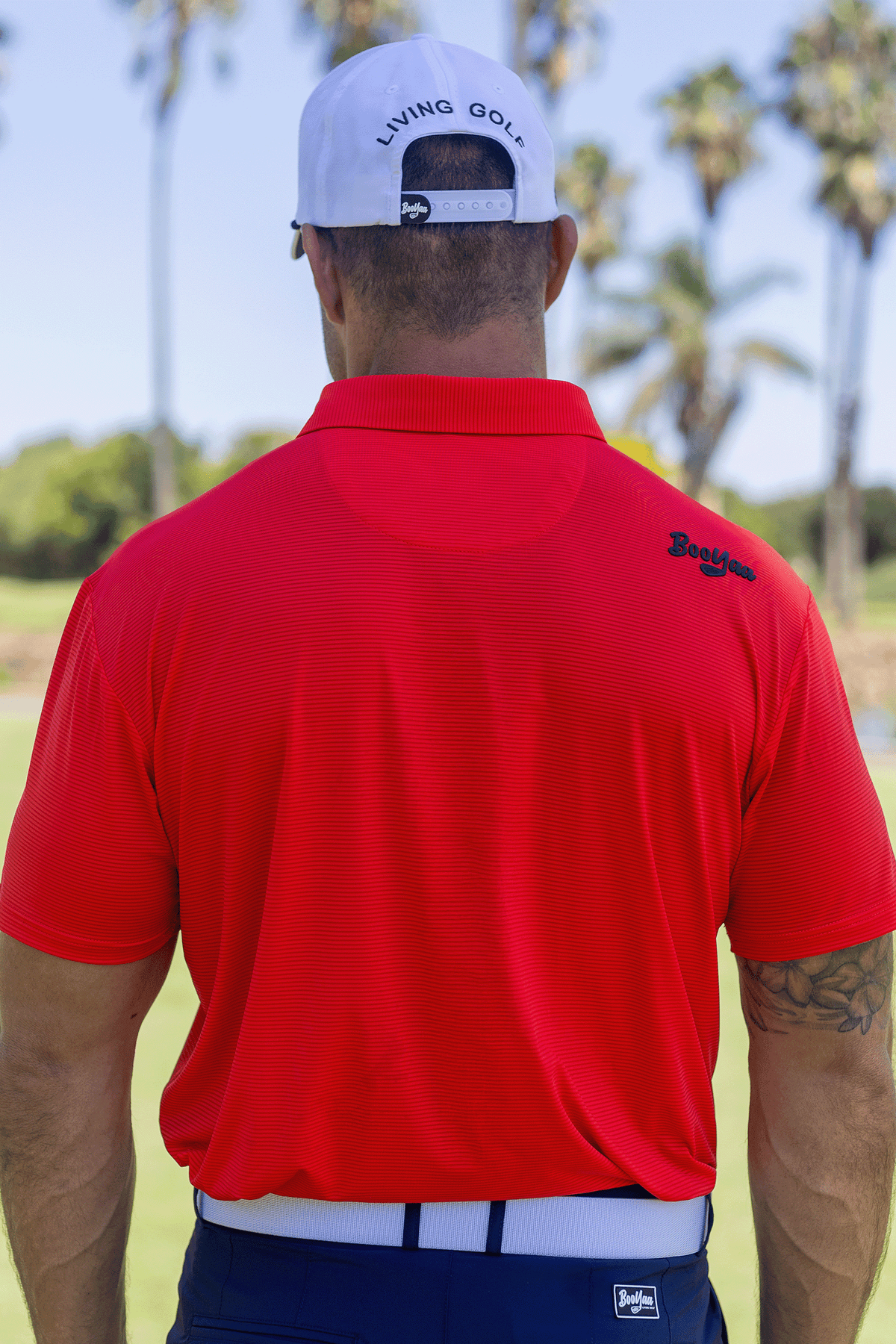BooYaa Vintage Men's Golf Polo, Tiger Red, 4-Way Stretch, Moisture-Wicking