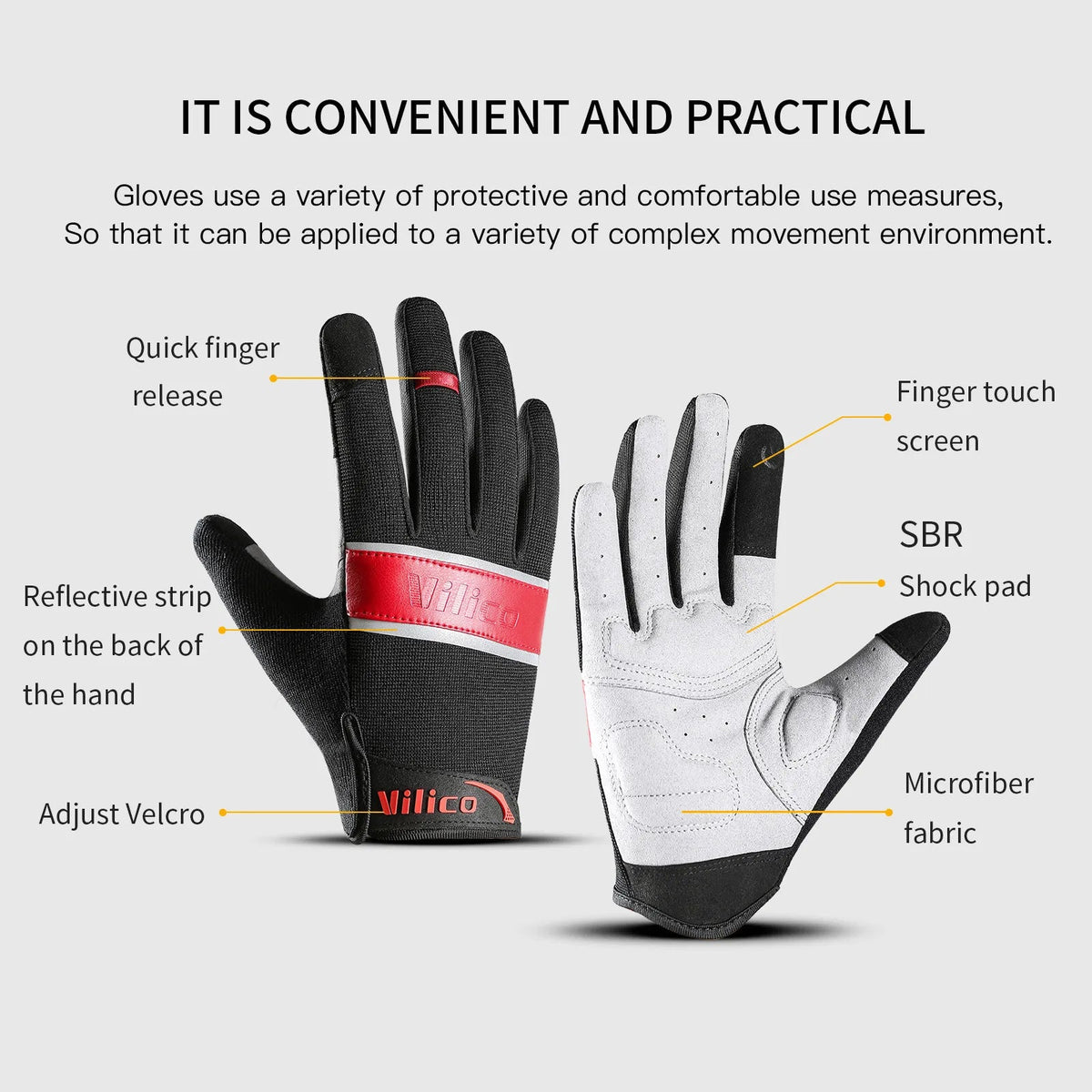 Outdoor sports riding gloves wear-resistant shock-absorbing and touch screen mountain bike gloves