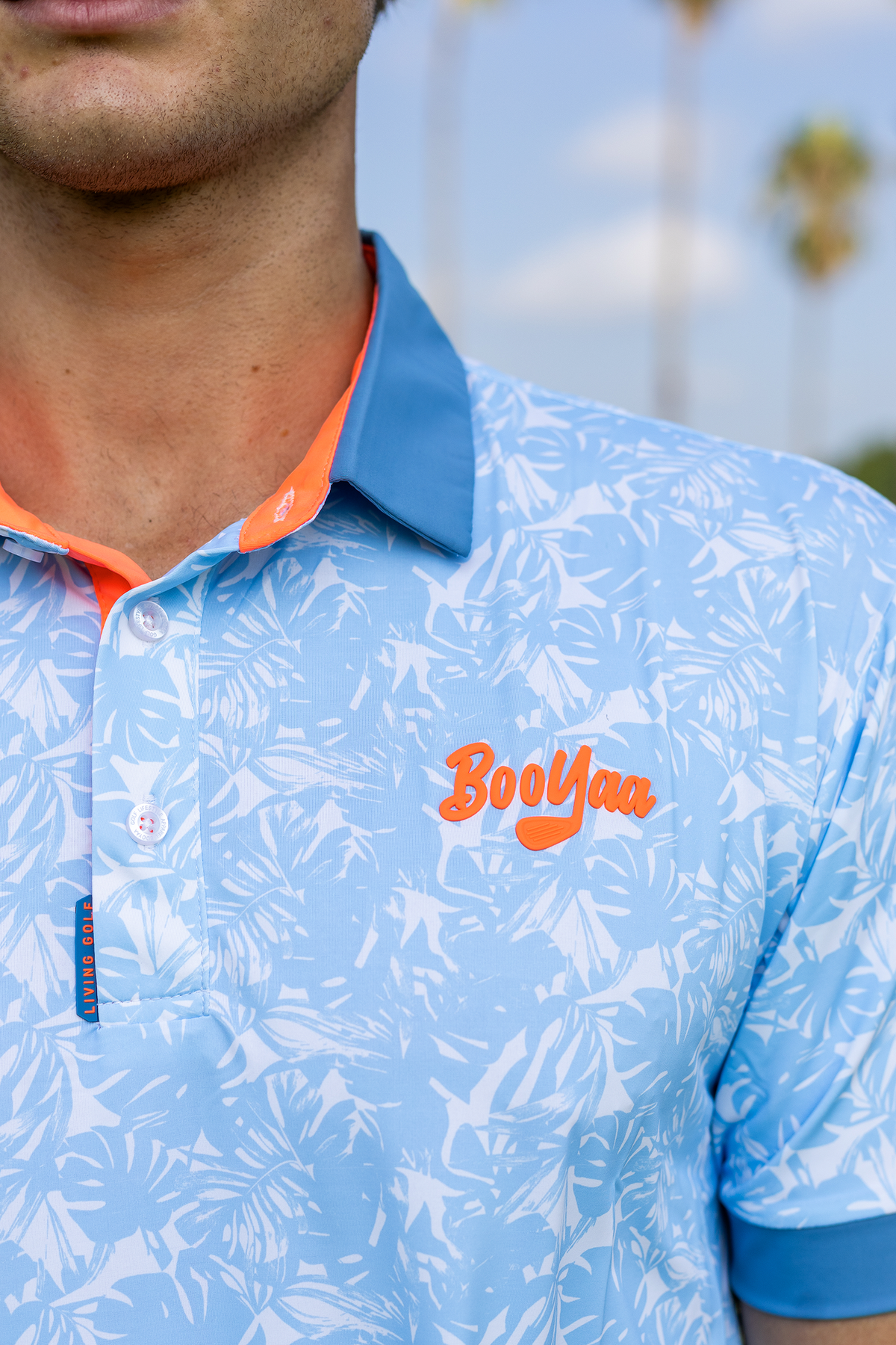 BooYaa Premium Men's Golf Polo, Hawaii Tropical Print, 4-Way Stretch, Moisture-Wicking