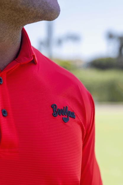 BooYaa Vintage Men's Golf Polo, Tiger Red, 4-Way Stretch, Moisture-Wicking