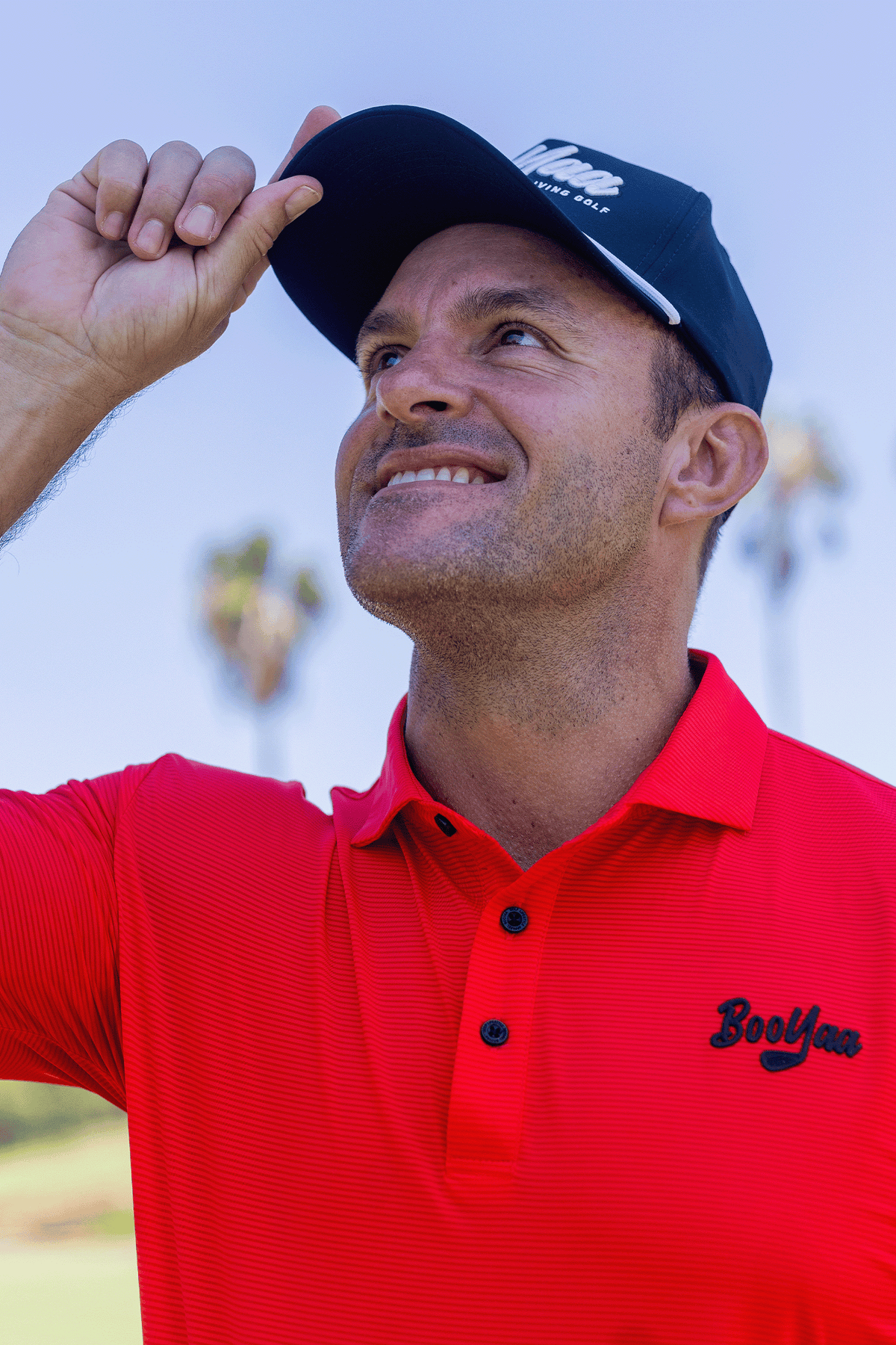 BooYaa Vintage Men's Golf Polo, Tiger Red, 4-Way Stretch, Moisture-Wicking